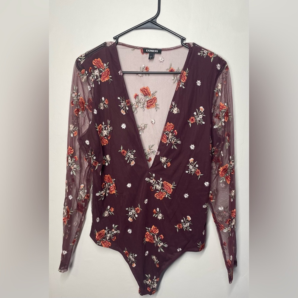Express Floral Sheer Back Bodysuit